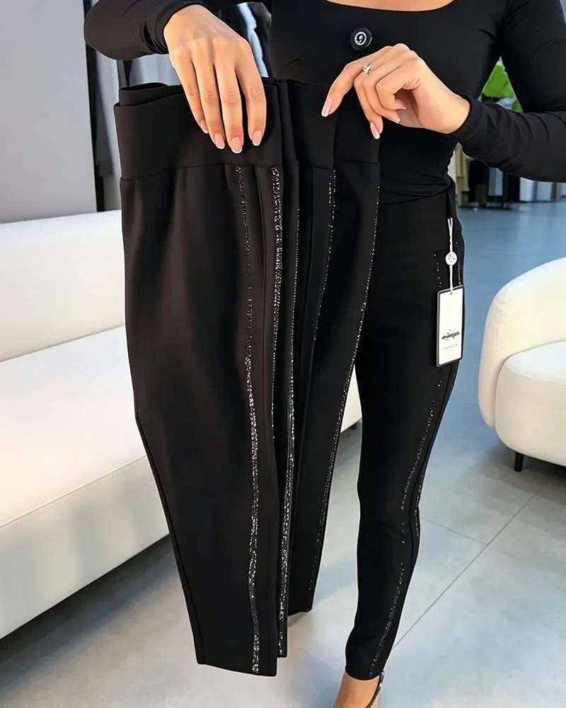 Fine Shimmering Slim Fit Stretch Pencil Pants